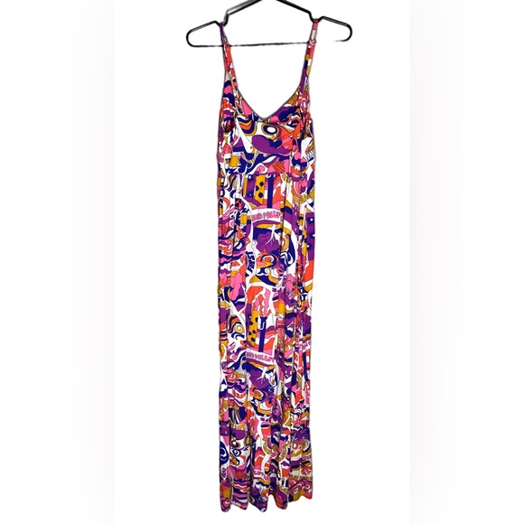 [ MOD CLOTH ] Pink Purple Retro Boho Sleeveless Maxi Dress w/Hippie Earth Theme - Picture 4 of 5